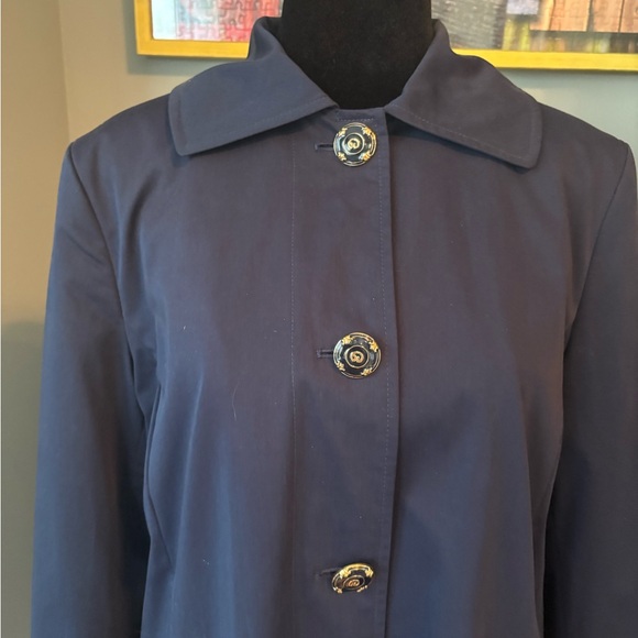 St. John Elegant Blue Trench Coat - Picture 2 of 6